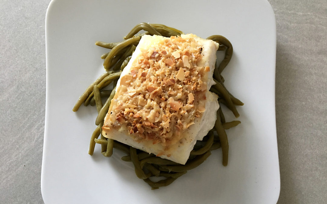 Cabillaud en croûte d’amandes haricots verts