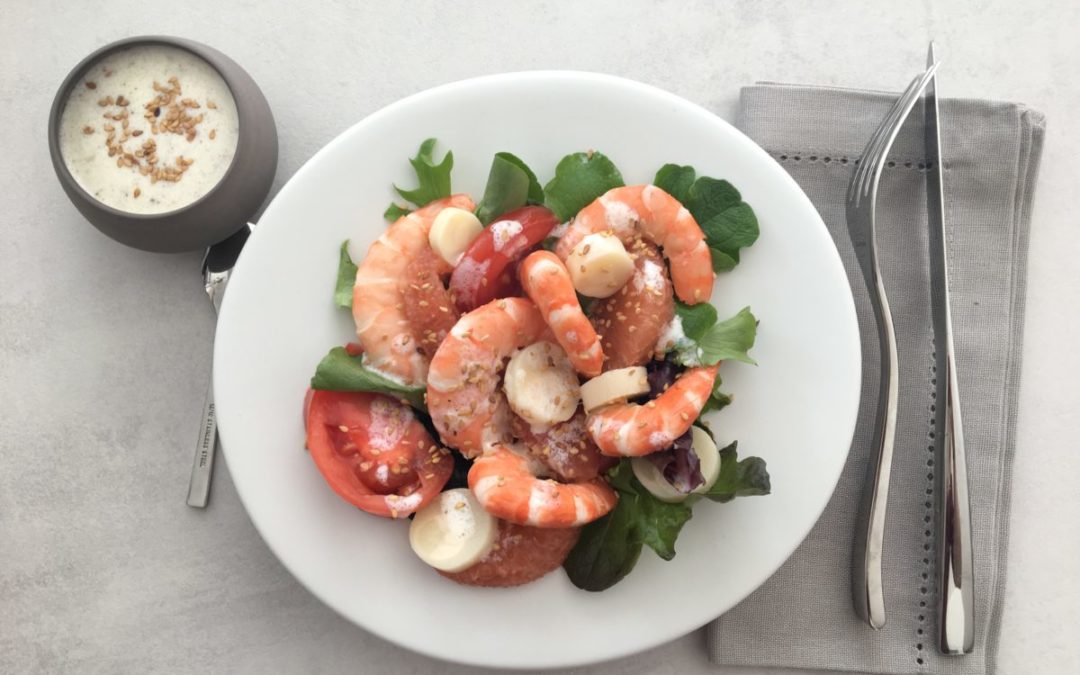 Salade de crevettes pamplemousse tomates