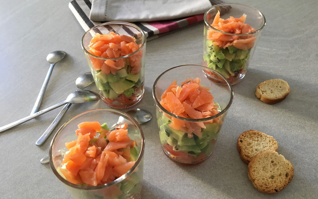 Verrines de saumon fumé Avocat kiwi