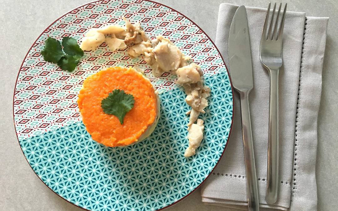 Parmentier de lieu noir écrasé de carottes et pommes de terre