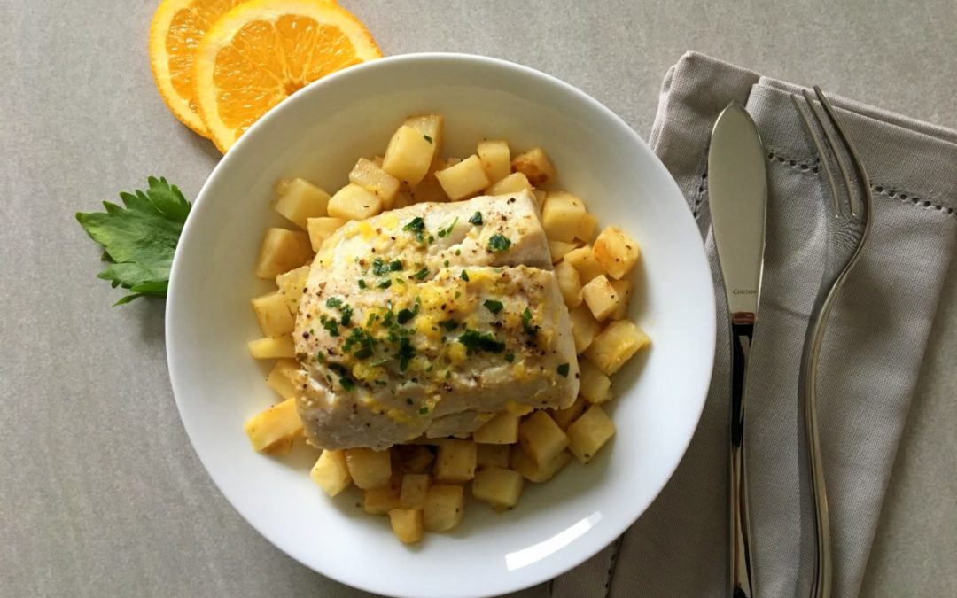Lieu noir à l&rsquo;orange piment vert et céleri rave