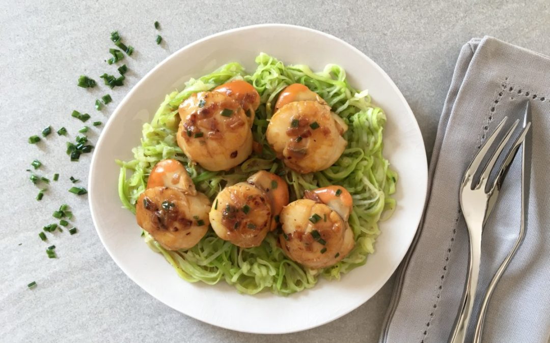 Noix de Saint Jacques au safran spaghetti de courgettes