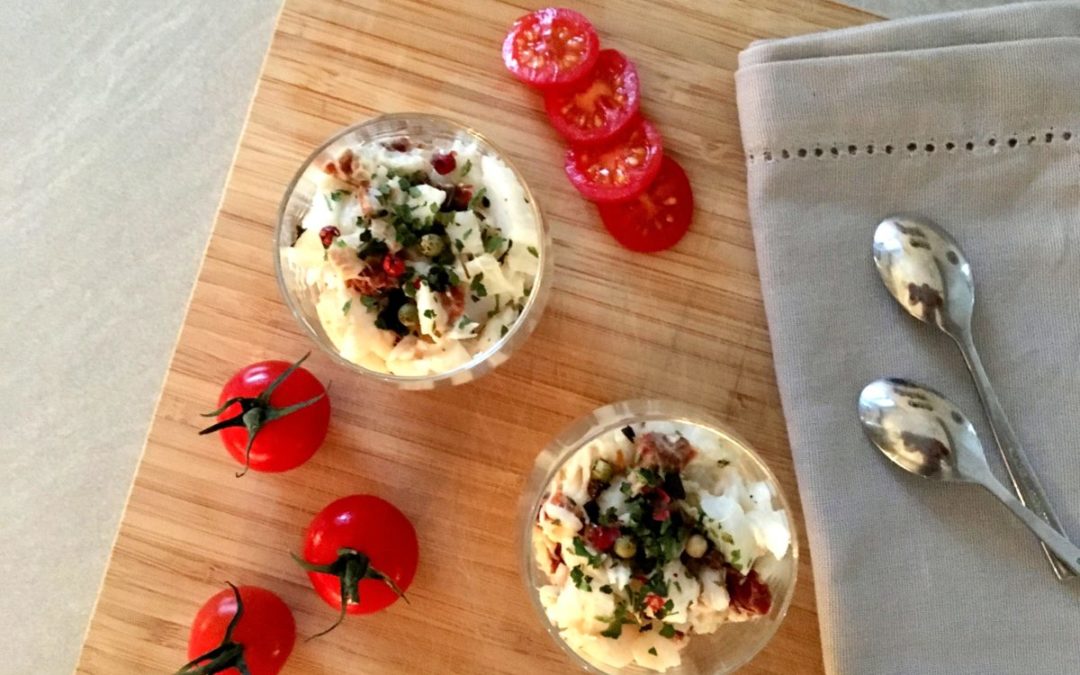 Verrines de cabillaud aux tomates confites