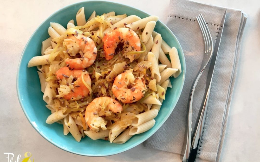 Crevettes aux pâtes et courgettes